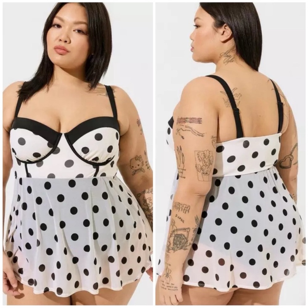 Torrid Black and White Polka Dot Swim One Piece